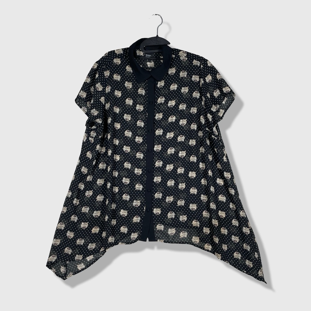 Torrid Tiger Polka Dot Blouse Women 0X Blackโ Sharkbite Sheer Chiffon Maximalist